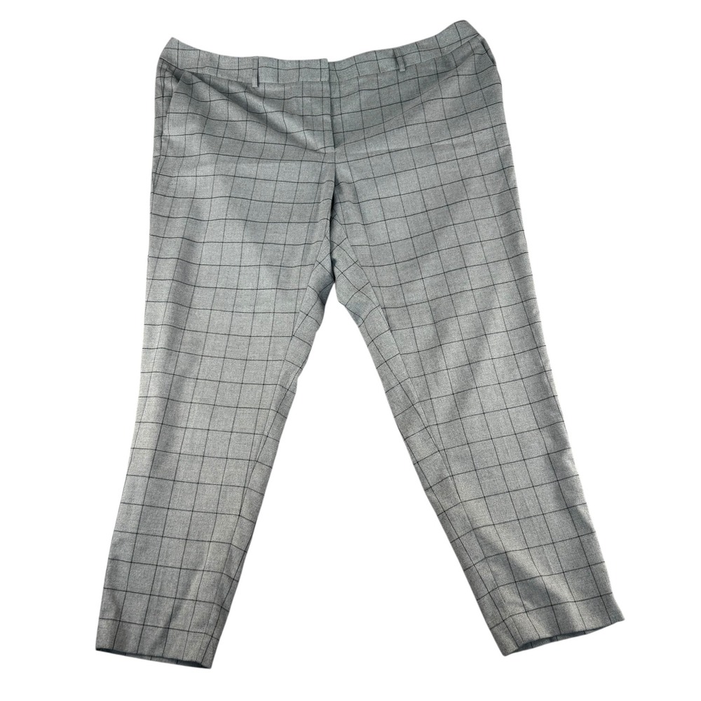 Calvin Klein Womens 22W Grey Windowpane Plaid Tapered Pants Trousers Stretch